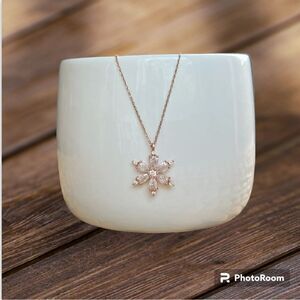 925 Silver Rose Plated Lotus Flower Necklace NEW